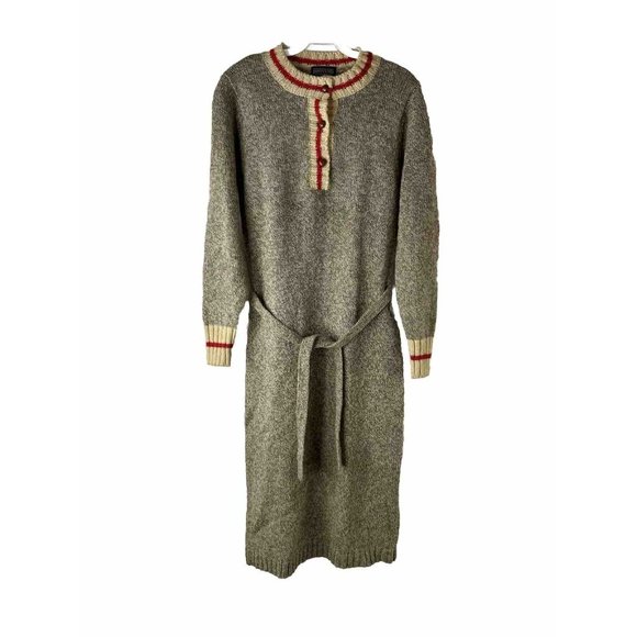 Vintage Dresses & Skirts - VTG 80s Cowichan Wool Knit Belted Button Sweater Dress Rockabilly